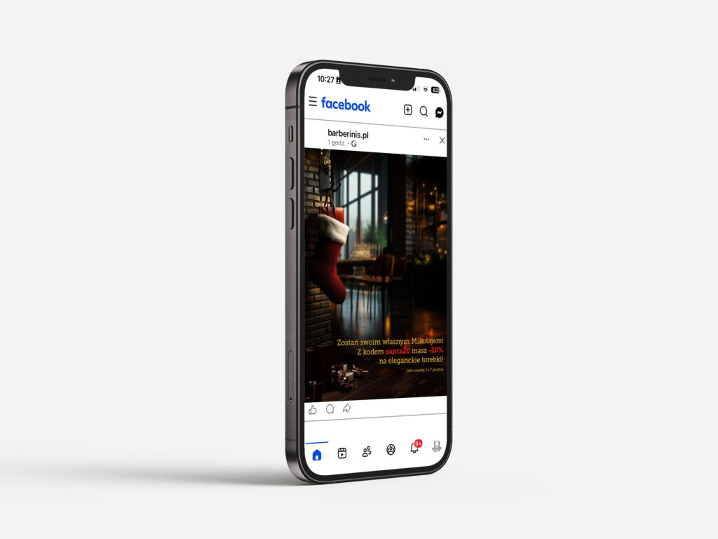 reklama video kampania mikołajkowa Barberinis social media widok mobilny