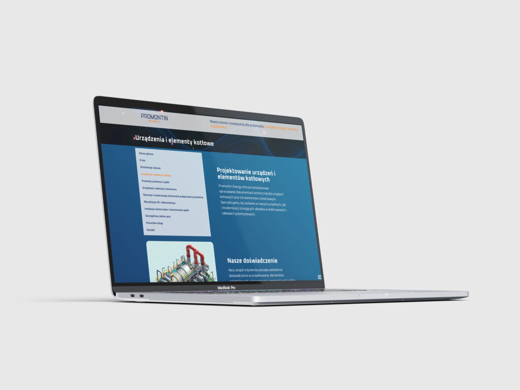 projekt strony internetowej Promontin Energy prezentacja usług energetycznych widok desktop