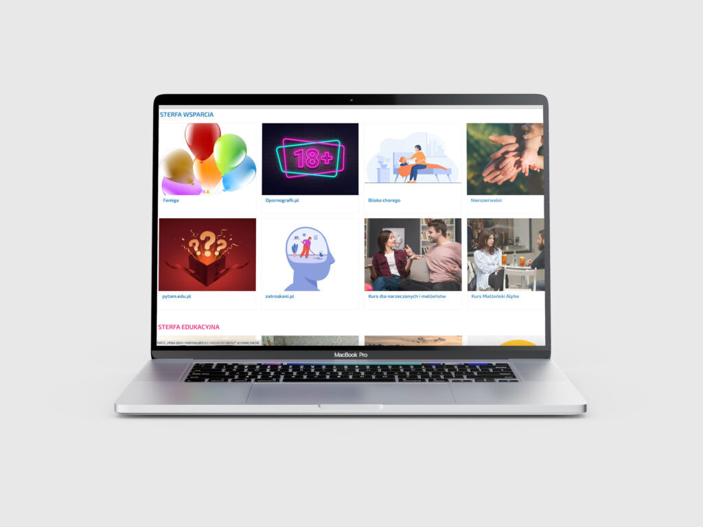 Widok kategorii: strona internetowa pro-rodzinny portal dla rodzin z mapą lokalizacji widok desktop