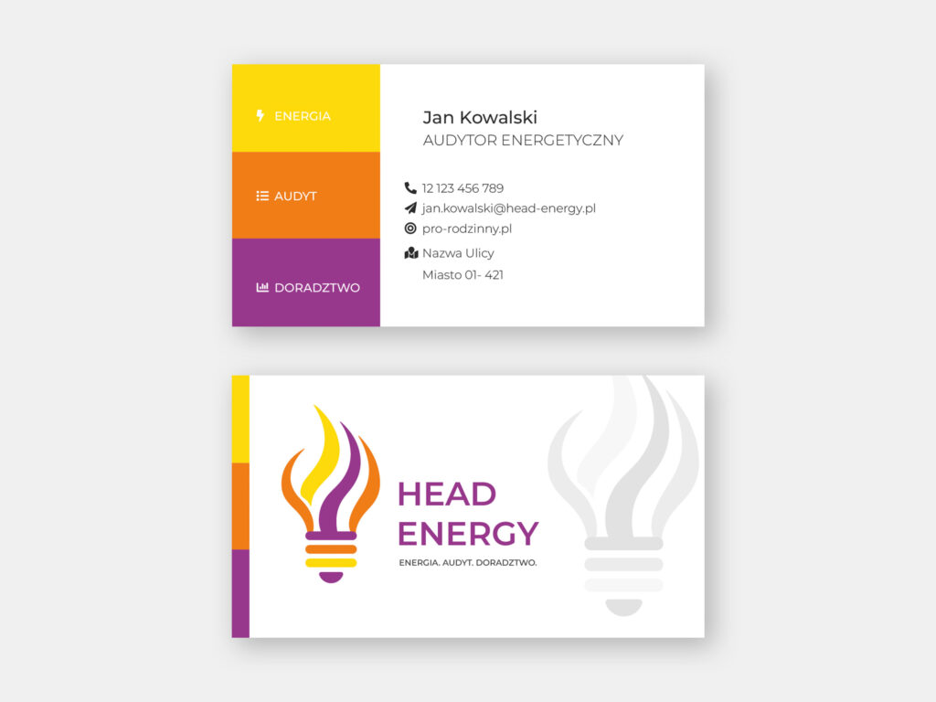projekt logo dla firmy energetycznej Head Energy identyfikacja wizualna marki energetycznej